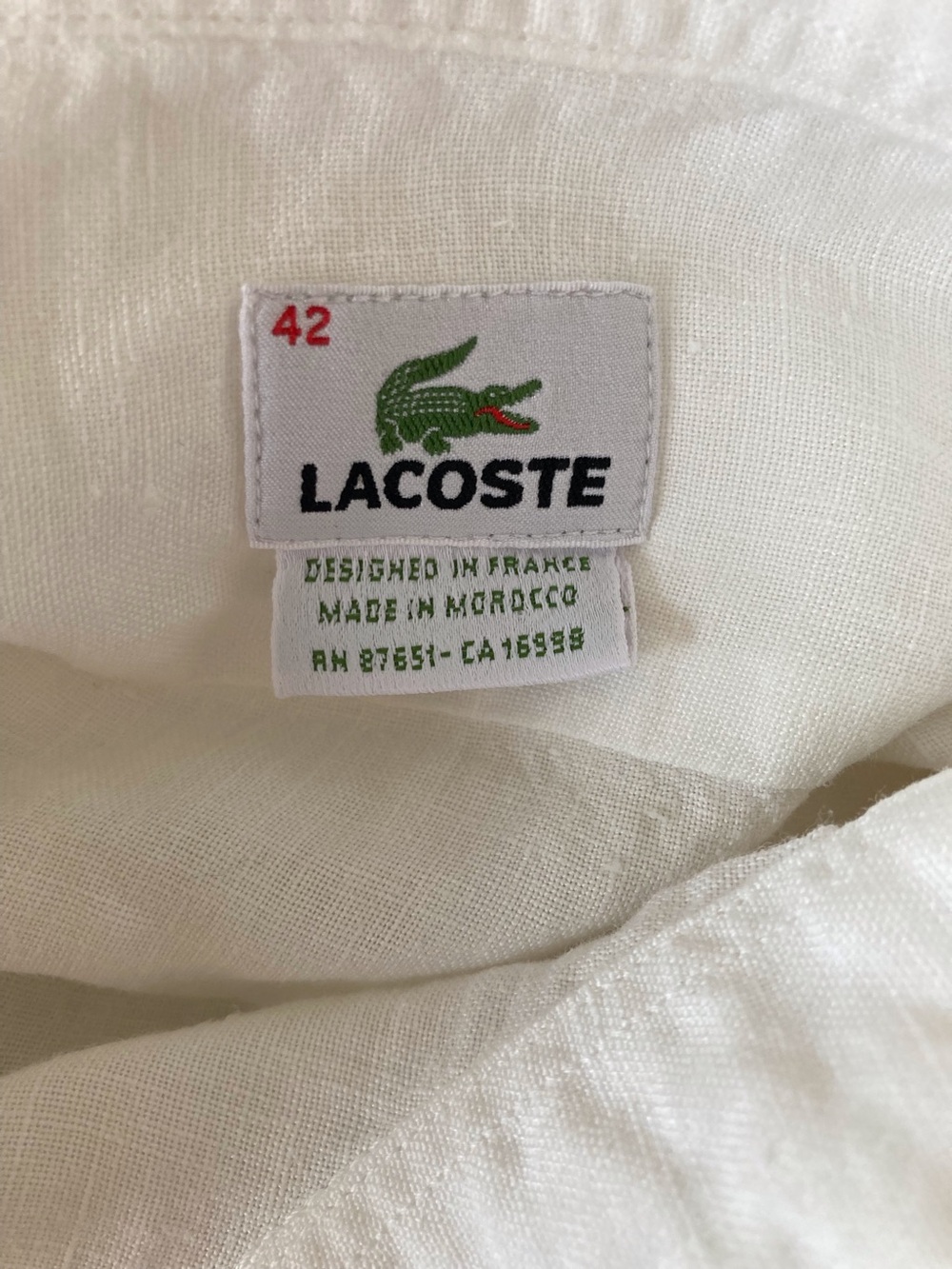 Lacoste 100% French Linen Men’s Reg.FitShirt White-Size 42 US-LG- Summer Preppy - Picture 2 of 13